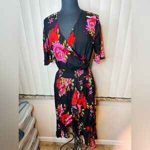 KorMei Black High Low Maxi Floral Maxi Dress Size Large